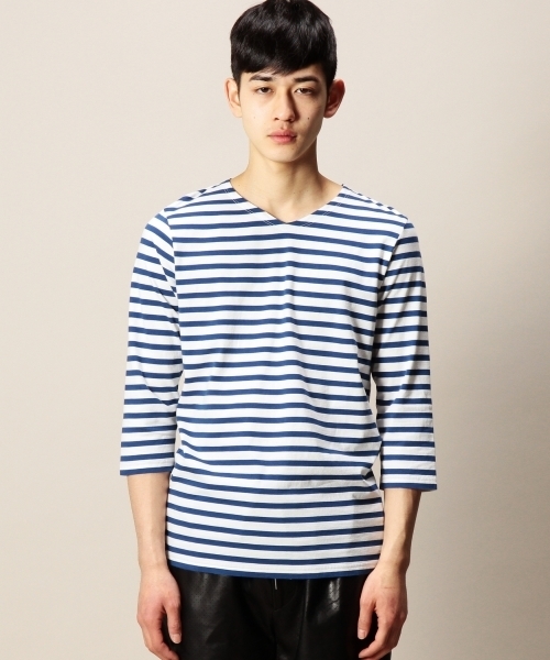 MONKEY TIME（モンキータイム）の「MT ボーダー Vネック クウォータースリーブ ◆（Tシャツ/カットソー・メンズ・ブラック/ネイビー/ピンク/コバルトブルー・X-LARGE/SMALL/MEDIUM/LARGE）」の5枚目の写真