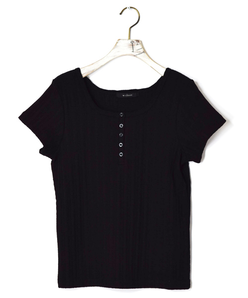 w closet（ダブルクローゼット）の「スクエアヘンリーネック半袖プルオーバー（Tシャツ/カットソー・レディース・ブラック/ベージュ/オフホワイト/モカ・FREE）」の5枚目の写真