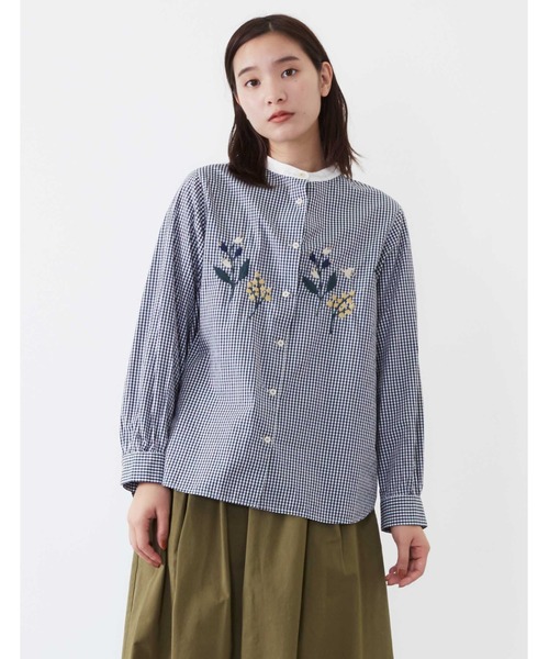 POU DOU DOU（プードゥドゥ）の「フロント刺繍ブラウス（シャツ/ブラウス・レディース・ネイビー/オフホワイト/ブルー・3）」の3枚目の写真