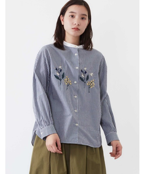 POU DOU DOU（プードゥドゥ）の「フロント刺繍ブラウス（シャツ/ブラウス・レディース・ネイビー/オフホワイト/ブルー・3）」の11枚目の写真