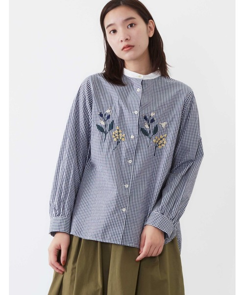 POU DOU DOU（プードゥドゥ）の「フロント刺繍ブラウス（シャツ/ブラウス・レディース・ネイビー/オフホワイト/ブルー・3）」の14枚目の写真