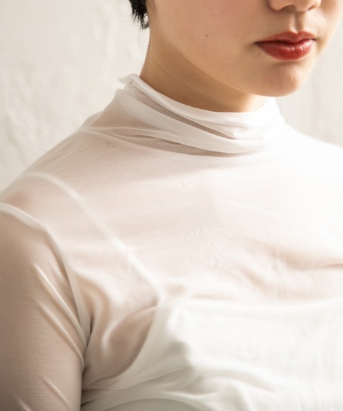 PAGEBOY（ページボーイ）の「シアーハイネックプルオーバー（Tシャツ/カットソー・レディース・オフホワイト/ブラック/ブルー・FREE）」の5枚目の写真