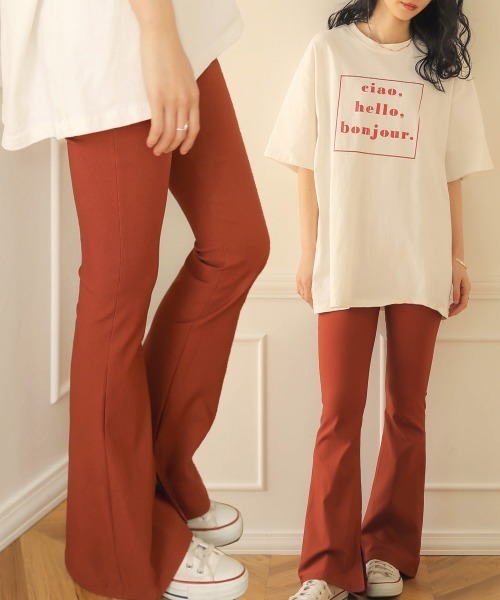 Bab（バブ）の「【WEB限定】ハイテンションストレッチフレアパンツ/サイドスリットパンツ（その他パンツ・レディース・ブラック/オレンジ・M/L）」の2枚目の写真