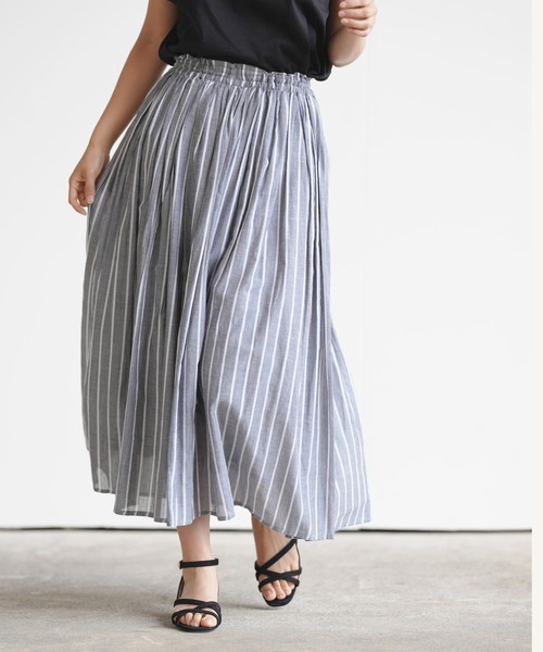 rps（アールピーエス）の「ボイルストライプフレアースカート（スカート・レディース・ネイビー/チャコールグレー/オフホワイト・M）」の3枚目の写真