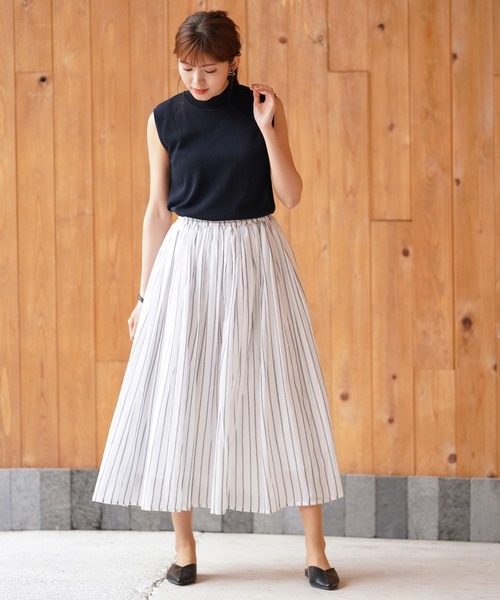 rps（アールピーエス）の「ボイルストライプフレアースカート（スカート・レディース・ネイビー/チャコールグレー/オフホワイト・M）」の5枚目の写真