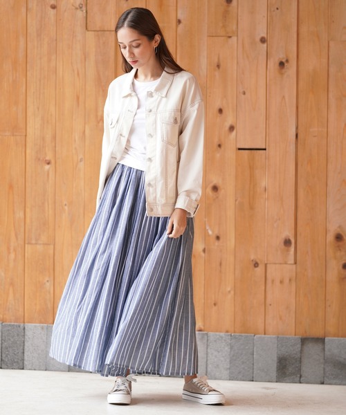 rps（アールピーエス）の「ボイルストライプフレアースカート（スカート・レディース・ネイビー/チャコールグレー/オフホワイト・M）」の9枚目の写真