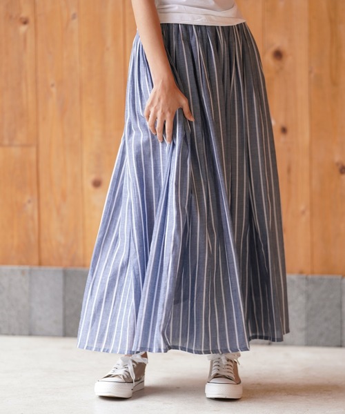 rps（アールピーエス）の「ボイルストライプフレアースカート（スカート・レディース・ネイビー/チャコールグレー/オフホワイト・M）」の7枚目の写真