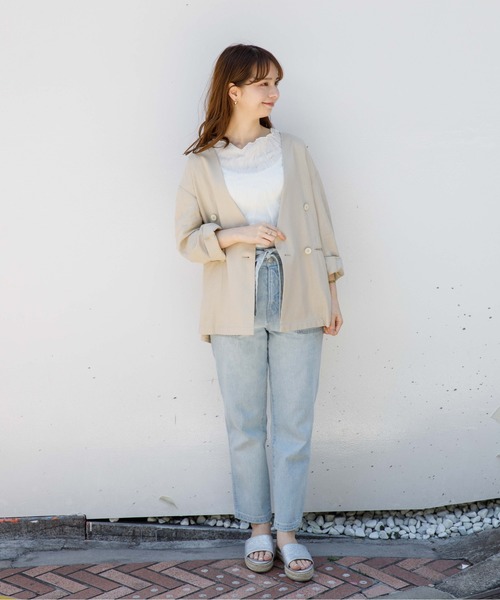 flower（フラワー）の「マリンジャケット（ノーカラージャケット・レディース・ブラウン/ベージュ・FREE）」の16枚目の写真