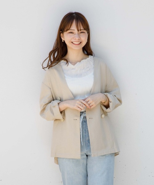 flower（フラワー）の「マリンジャケット（ノーカラージャケット・レディース・ブラウン/ベージュ・FREE）」の15枚目の写真