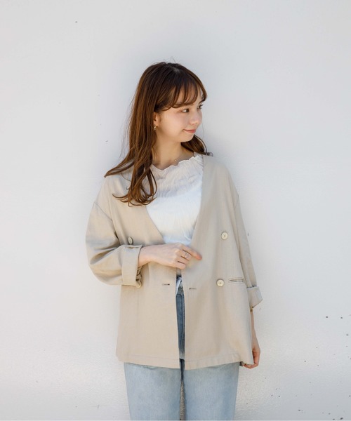 flower（フラワー）の「マリンジャケット（ノーカラージャケット・レディース・ブラウン/ベージュ・FREE）」の13枚目の写真