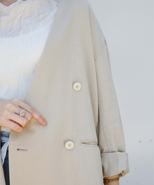 flower（フラワー）の「マリンジャケット（ノーカラージャケット・レディース・ブラウン/ベージュ・FREE）」の12枚目の写真