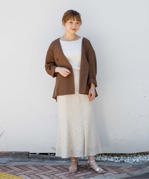 flower（フラワー）の「マリンジャケット（ノーカラージャケット・レディース・ブラウン/ベージュ・FREE）」の11枚目の写真