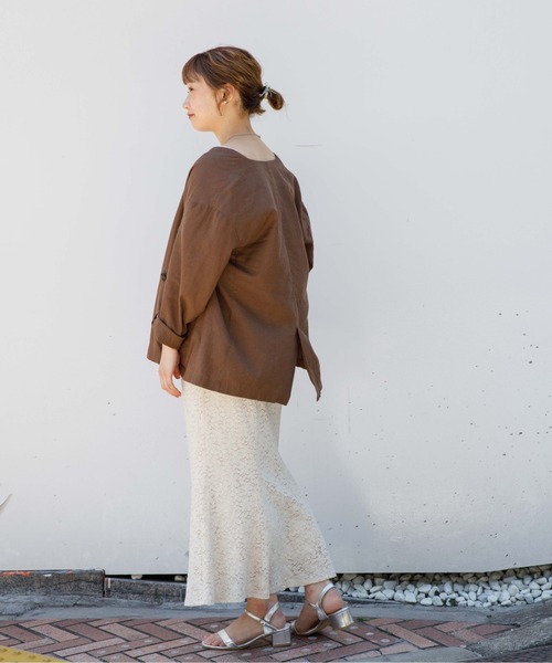 flower（フラワー）の「マリンジャケット（ノーカラージャケット・レディース・ブラウン/ベージュ・FREE）」の10枚目の写真