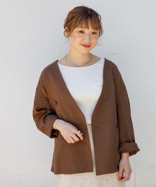 flower（フラワー）の「マリンジャケット（ノーカラージャケット・レディース・ブラウン/ベージュ・FREE）」の9枚目の写真