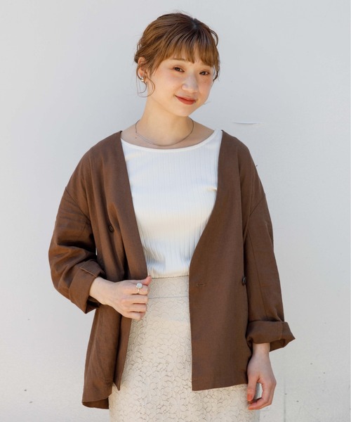 flower（フラワー）の「マリンジャケット（ノーカラージャケット・レディース・ブラウン/ベージュ・FREE）」の8枚目の写真