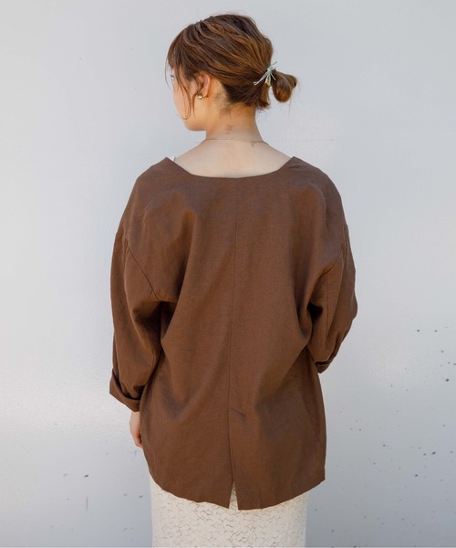 flower（フラワー）の「マリンジャケット（ノーカラージャケット・レディース・ブラウン/ベージュ・FREE）」の7枚目の写真