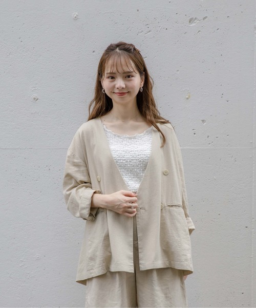 flower（フラワー）の「マリンジャケット（ノーカラージャケット・レディース・ブラウン/ベージュ・FREE）」の20枚目の写真