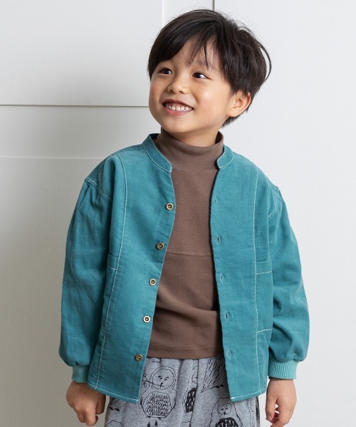 MAKE YOUR DAY(メイクユアデイ)の「Vネック調バンドカラーシャツ■80~140cm(シャツ/ブラウス・キッズ・ダークブラウン/ベージュ/ターコイズブルー・90/100/110/120/80/130/140)」の3枚目の写真