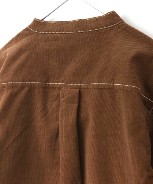 MAKE YOUR DAY(メイクユアデイ)の「Vネック調バンドカラーシャツ■80~140cm(シャツ/ブラウス・キッズ・ダークブラウン/ベージュ/ターコイズブルー・90/100/110/120/80/130/140)」の8枚目の写真