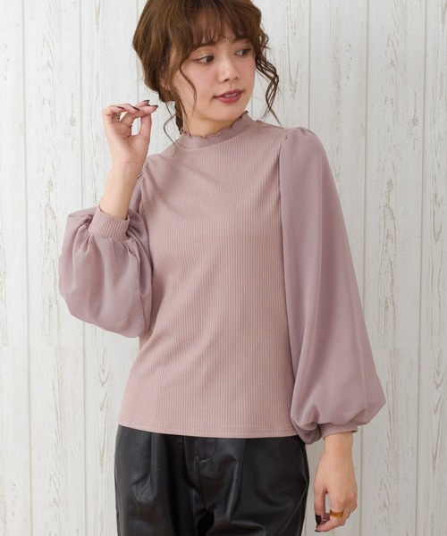 SpRay(スプレイ)の「袖シア-7分ボリュスリプチハイネック(Tシャツ/カットソー・レディース・アイボリー/グレイッシュベージュ/ブラック/モカ・FREE)」の4枚目の写真