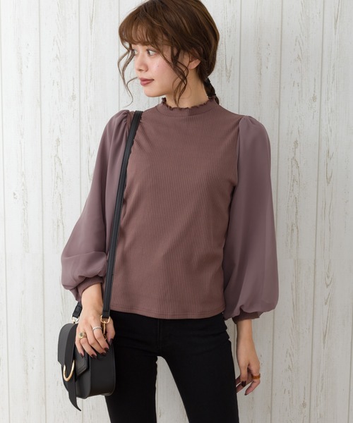 SpRay(スプレイ)の「袖シア-7分ボリュスリプチハイネック(Tシャツ/カットソー・レディース・アイボリー/グレイッシュベージュ/ブラック/モカ・FREE)」の3枚目の写真