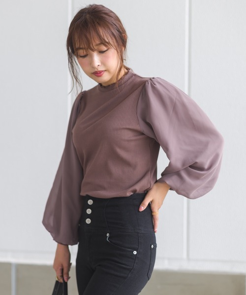 SpRay(スプレイ)の「袖シア-7分ボリュスリプチハイネック(Tシャツ/カットソー・レディース・アイボリー/グレイッシュベージュ/ブラック/モカ・FREE)」の16枚目の写真