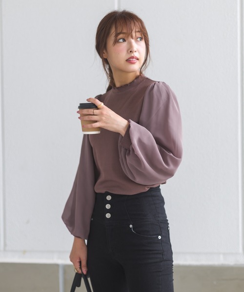SpRay(スプレイ)の「袖シア-7分ボリュスリプチハイネック(Tシャツ/カットソー・レディース・アイボリー/グレイッシュベージュ/ブラック/モカ・FREE)」の15枚目の写真