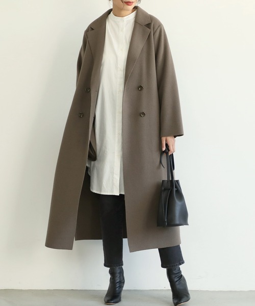 coca（coca）（コカ）の「サイドスリットロングコート（チェスターコート・レディース・ブラック/ブラウン・ONE SIZE）」の2枚目の写真