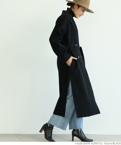 coca（coca）（コカ）の「サイドスリットロングコート（チェスターコート・レディース・ブラック/ブラウン・ONE SIZE）」の9枚目の写真