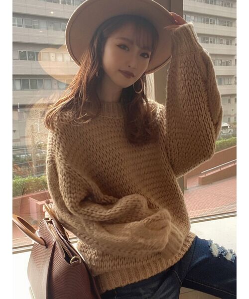 RESEXXY（リゼクシー）の「ローゲージニットプルオーバー（ニット/セーター・レディース・ブラック/ベージュ/オフホワイト・FREE）」の3枚目の写真