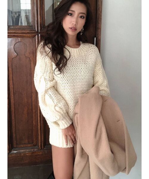 RESEXXY（リゼクシー）の「ローゲージニットプルオーバー（ニット/セーター・レディース・ブラック/ベージュ/オフホワイト・FREE）」の2枚目の写真