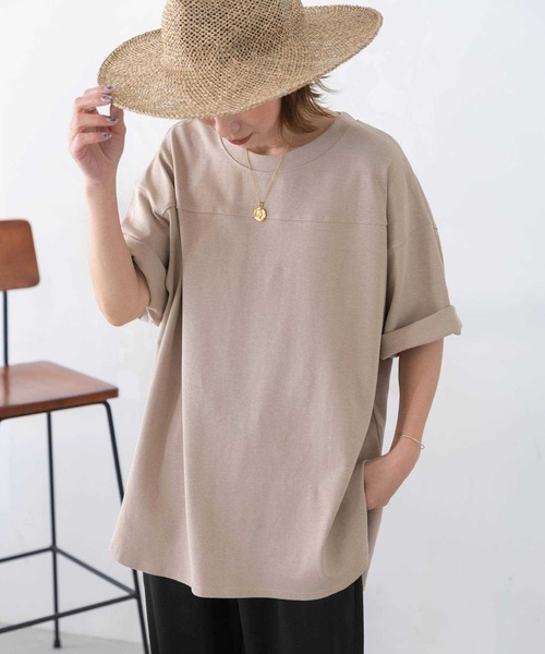 bohmal(ボマール)の「USAコットンフットボールTシャツ(Tシャツ/カットソー・レディース・ベージュ/パープル/ミント/スミクロ/オフホワイト・FREE)」の3枚目の写真