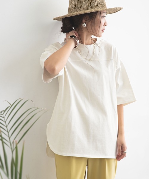 bohmal(ボマール)の「USAコットンフットボールTシャツ(Tシャツ/カットソー・レディース・ベージュ/パープル/ミント/スミクロ/オフホワイト・FREE)」の1枚目の写真