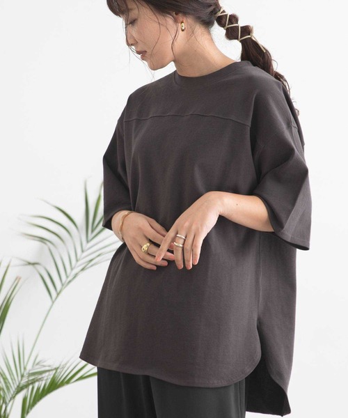bohmal(ボマール)の「USAコットンフットボールTシャツ(Tシャツ/カットソー・レディース・ベージュ/パープル/ミント/スミクロ/オフホワイト・FREE)」の2枚目の写真