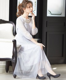 ビスチェ風トップス ラメチュール結婚式ワンピース ドレス