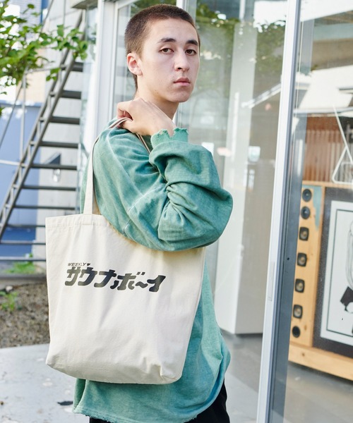 サウナボーイ（サウナボーイ）の「サウナボーイ ロゴデザイン キャンバストートバッグ（トートバッグ・メンズ・ブラック/アイボリー・FREE）」の17枚目の写真