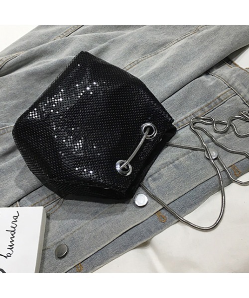 LA VORAGINE(ラ ヴォラジネ)の「キラキラ巾着バッグ/2WAYチェーンショルダーバッグ メッセンジャーバッグ クラッチバッグ 結婚式 入学式 卒業式 成人式 パーティー セレモニー(クラッチバッグ・レディース・ブラック/シルバー・FREE)」の7枚目の写真