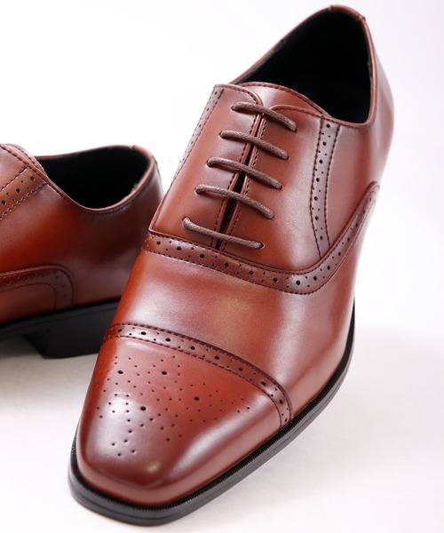 FUNALIVE（ファンアライブ）の「【H.O.WALK】STRAIT-TIP SHOES ローヒールストレートチップ パンチドキャップトゥ（ドレスシューズ・メンズ・ブラック/ブラウン・25.5/27/26.5/28/26/25）」の3枚目の写真