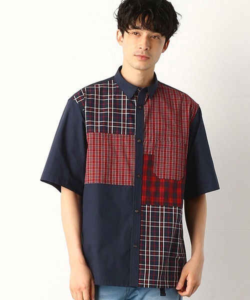COMME CA COMMUNE(コムサコミューン)の「パッチワークシャツ(シャツ/ブラウス・メンズ・ネイビー系/ホワイト系・MEDIUM/LARGE)」の1枚目の写真