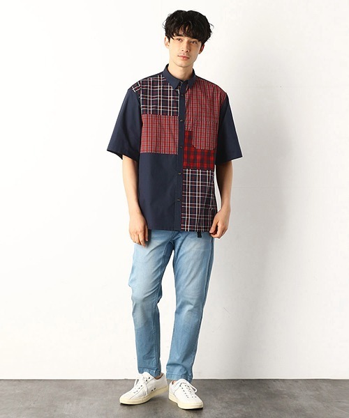 COMME CA COMMUNE(コムサコミューン)の「パッチワークシャツ(シャツ/ブラウス・メンズ・ネイビー系/ホワイト系・MEDIUM/LARGE)」の3枚目の写真