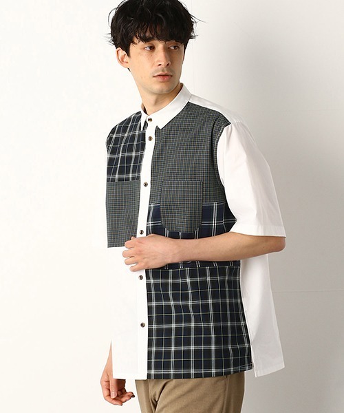 COMME CA COMMUNE(コムサコミューン)の「パッチワークシャツ(シャツ/ブラウス・メンズ・ネイビー系/ホワイト系・MEDIUM/LARGE)」の6枚目の写真