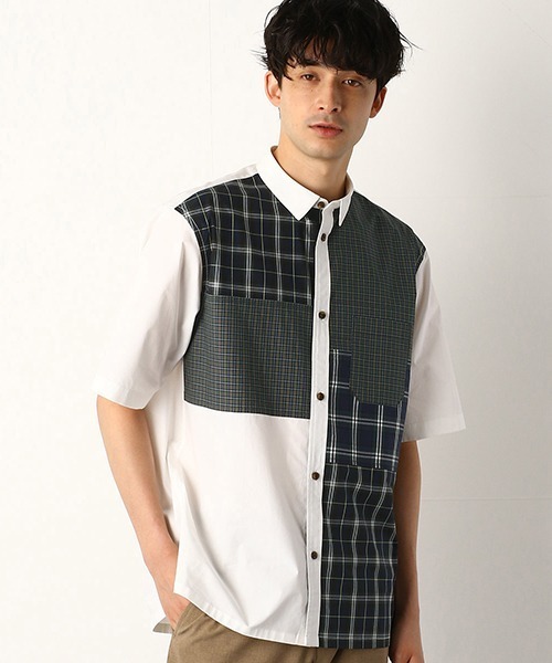 COMME CA COMMUNE(コムサコミューン)の「パッチワークシャツ(シャツ/ブラウス・メンズ・ネイビー系/ホワイト系・MEDIUM/LARGE)」の5枚目の写真