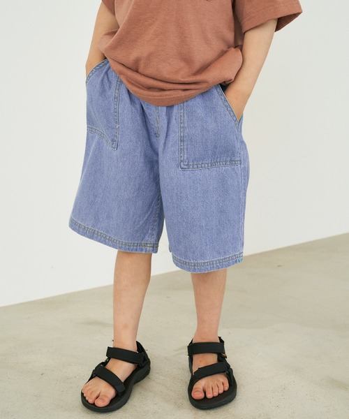 &yam(アンドヤム)の「ライトデニム ウエストフリンジデザインショートパンツ(デニムパンツ・キッズ・ホワイト/サックスブルー/インディゴブルー・110-120cm/150-160cm/140-150cm/120-130cm/130-140cm)」の2枚目の写真