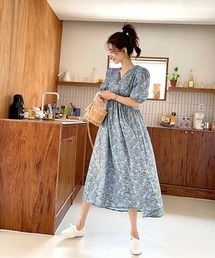 NANING9 VIVIDカラー花柄ワンピ―ス