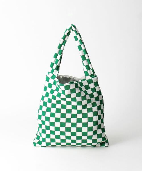 Parc-nique（パークニック）の「＜PCNQ＞ブロックチェック柄ニットバッグ（トートバッグ・レディース・ブラック/ケリー・FREE）」の4枚目の写真
