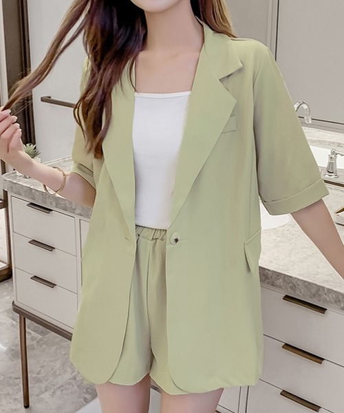 Ulysses（ユリシス）の「ジャケット+ハーフパンツセットアップ（セットアップ・レディース・ブラック/ベージュ/ライトグリーン・M/L）」の7枚目の写真