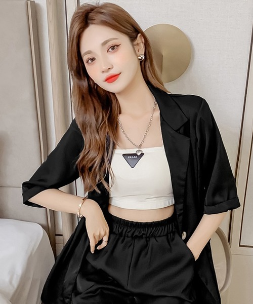 Ulysses（ユリシス）の「ジャケット+ハーフパンツセットアップ（セットアップ・レディース・ブラック/ベージュ/ライトグリーン・M/L）」の5枚目の写真