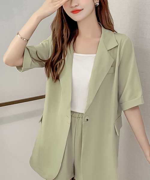 Ulysses（ユリシス）の「ジャケット+ハーフパンツセットアップ（セットアップ・レディース・ブラック/ベージュ/ライトグリーン・M/L）」の8枚目の写真