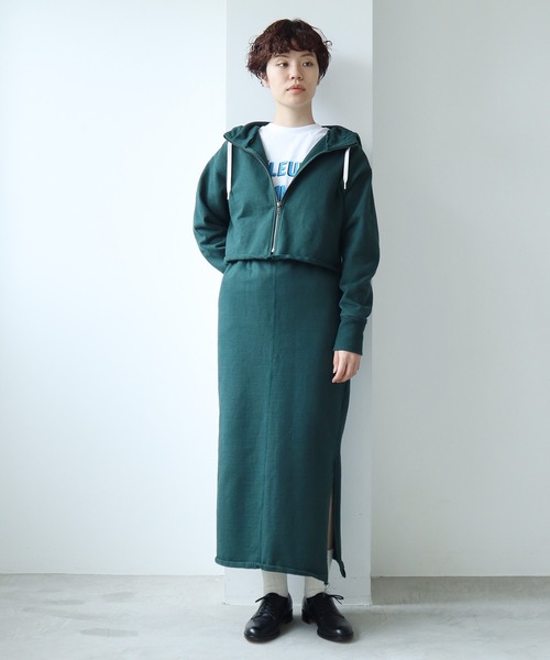 note et silence （ノートエシロンス）の「*◇度詰め裏毛 ストレートスカート（スカート・レディース・ホワイト/チャコールグレー/グリーン・FREE）」の15枚目の写真