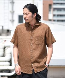 【No tie, but smartness.】SHIPS: セミワイドカラー モチーフ柄 リネンシャツ S/S
